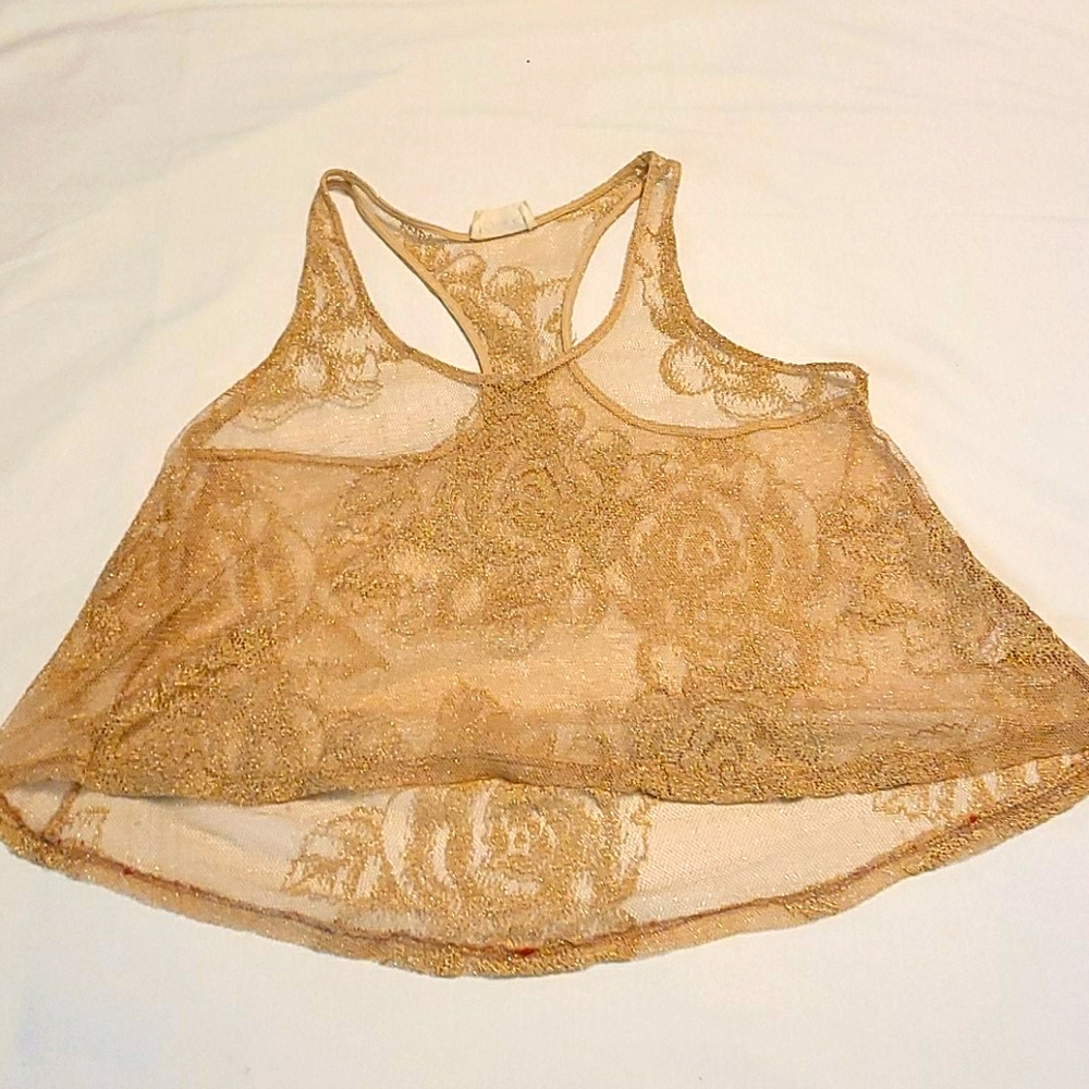 Gold Flower Mesh Racer Back Tank Top